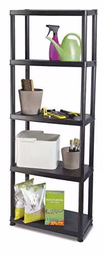 Addis 5 Tier Plastic Freestanding Storage Shelving Unit, Black, H 170 x W 71 x D 38 cm – 4