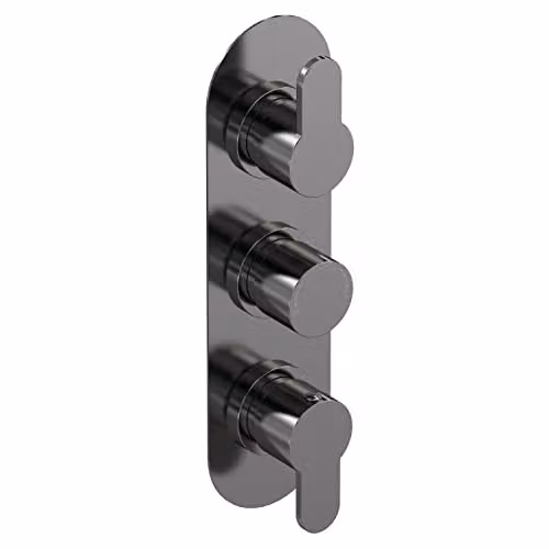 nuie Arvan Modern Round Concealed Triple Thermostatic Shower Valve with Two Outlets, Brushed Pewter