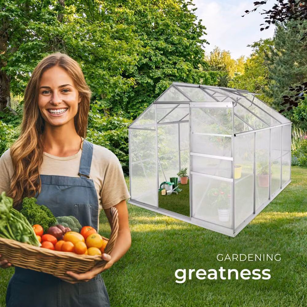 tectake Aluminium Greenhouse with Foundation and Polycarbonate Windows, Silver/Transparent, W: 250 cm, D: 185 cm, H: 195 cm – 4