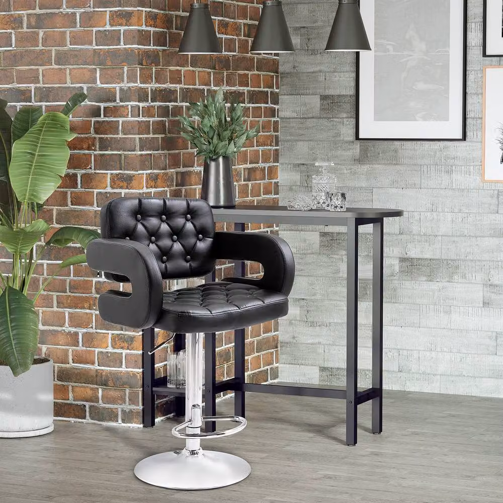 ERGOVEXA Luxe PU Leather Swivel Bar Stool with Armrests in Black – 4
