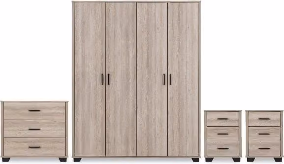 Seconique Oliver 4 Piece Large Bedroom Furniture Package in Light Oak