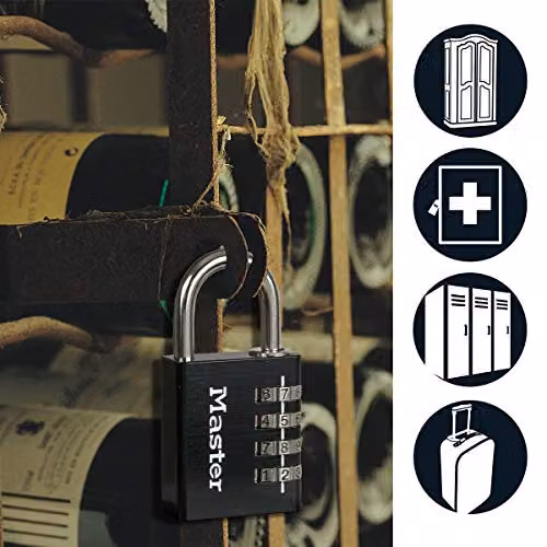 Master Lock Aluminium Combination Padlock, Black, W: 4 cm, D: 7.8 cm, H: 1.5 cm – 2