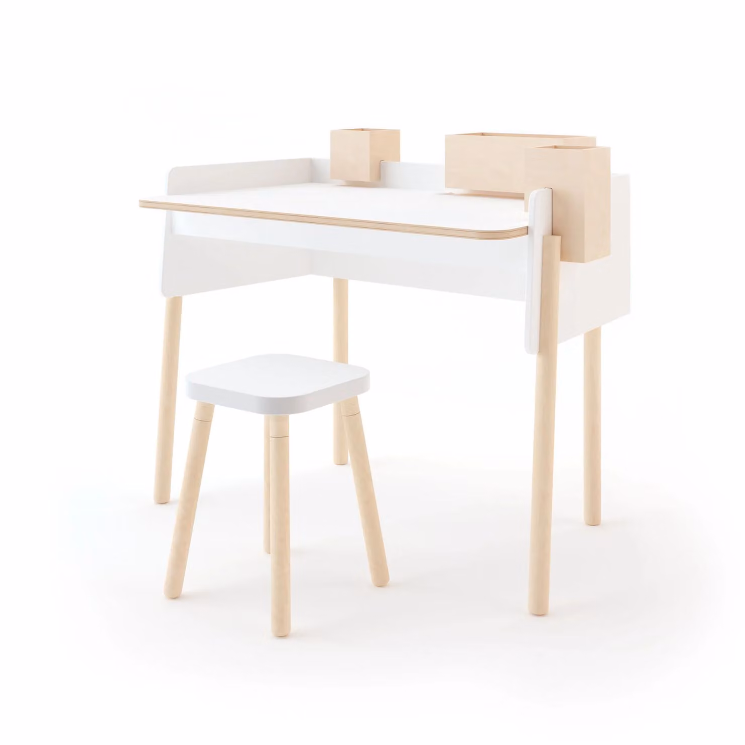 Oeuf NYC Brooklyn Height Adjustable Desk in White and Birch, W: 110 cm, D: 63.5 cm, H: 63.5-81 cm – 2