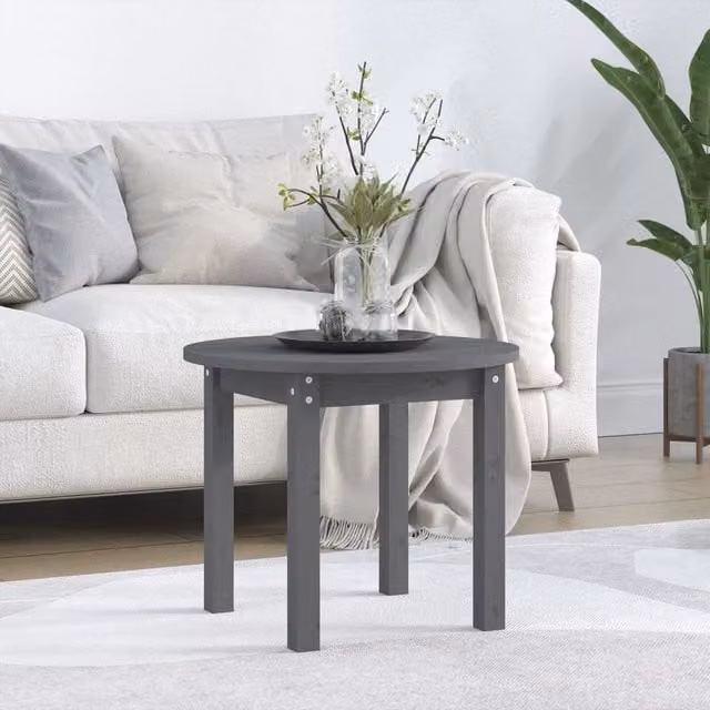 Berkfield Home Round Grey Solid Pine Wood Coffee Table, Diameter: 55 cm, Height: 45 cm