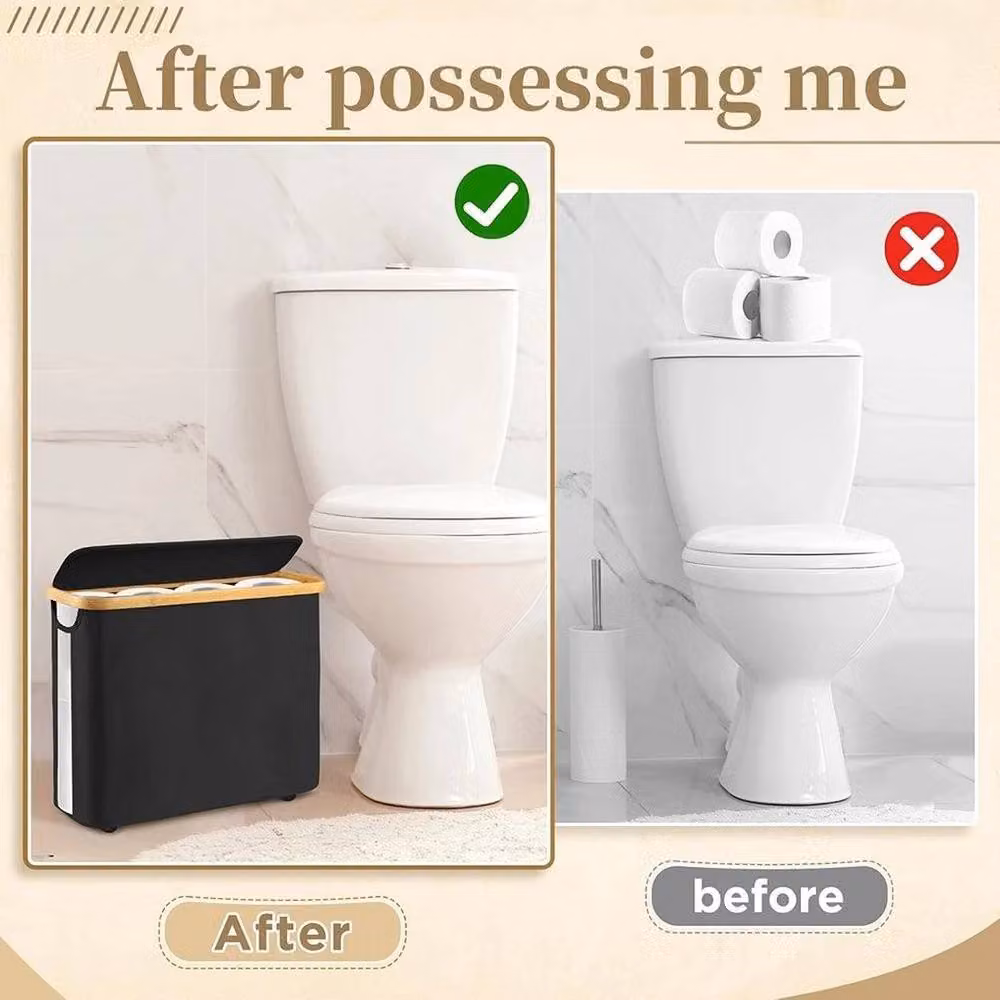 FLAVORA Black Waterproof Bamboo Toilet Paper Storage Basket, W/D/H: 50 x 50 x 50 cm – 4