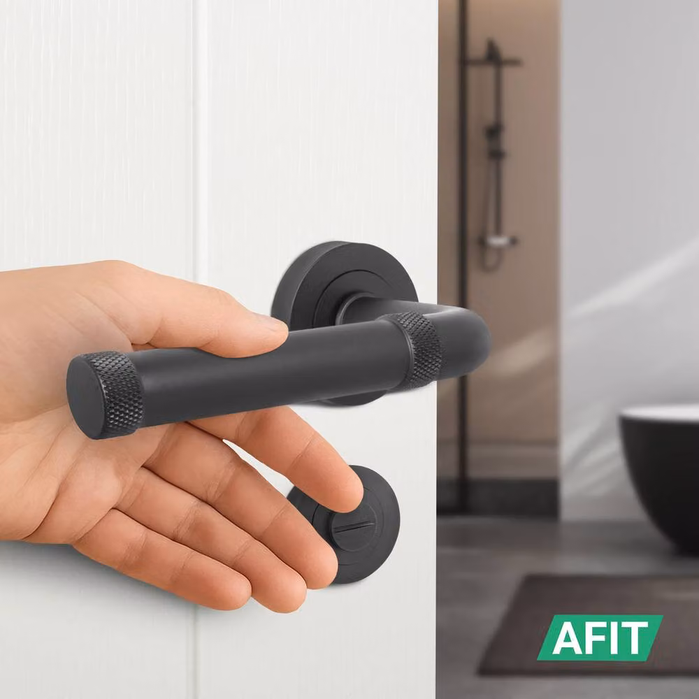 AFIT Matt Black Aluminium Bathroom Door Handle Set with Lock and Hinges, W/D/H: 15 x 15 cm – 5