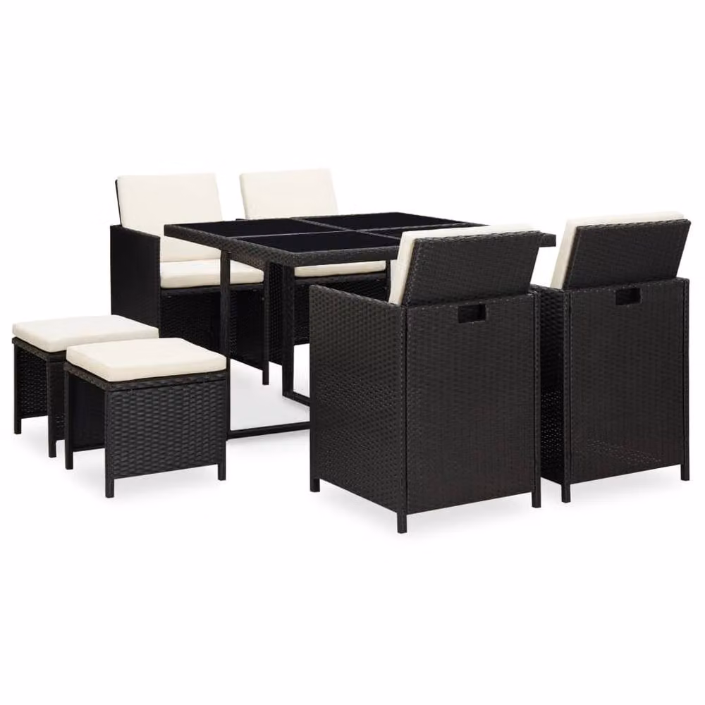 Berkfield Home Elegant 9 Piece Poly Rattan Outdoor Dining Set with Cushions in Black – 3
