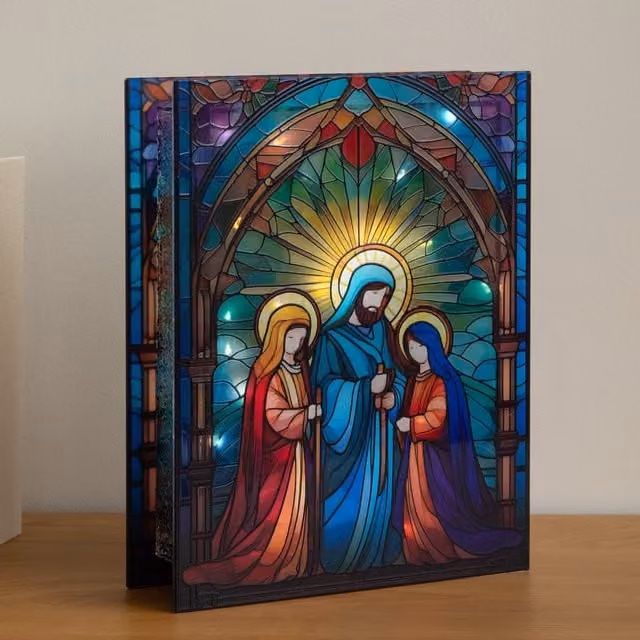 Samuel ALEXANDER Light Up Stained Glass Nativity Scene Christmas Decoration, Multicolour, W: 28 cm, H: 21 cm