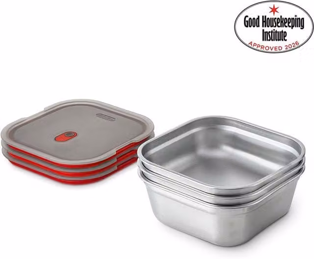 Black + Blum Set of 3 Stainless Steel Food Boxes, 1200ml, Grey and Red – 1