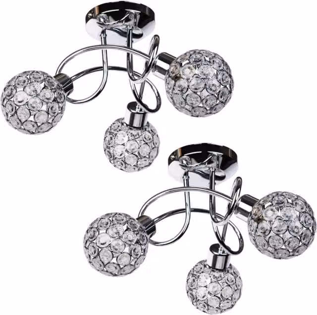 First Choice Lighting Set of 2 Reno Dimmable Flush Ceiling Lights in Polished Chrome and Clear Beaded Glass