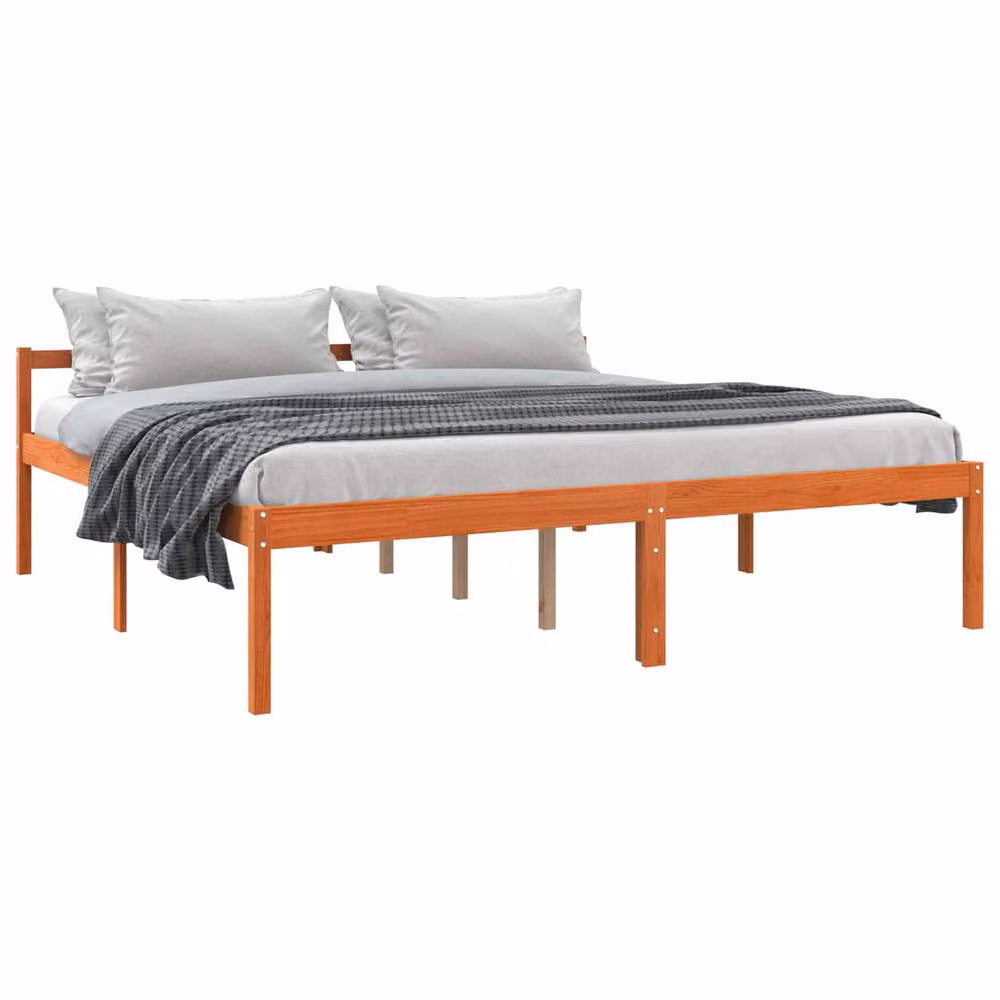Berkfield Home Solid Pine Wood Bed Frame with Headboard in Wax Brown, 200 x 200 cm – 2