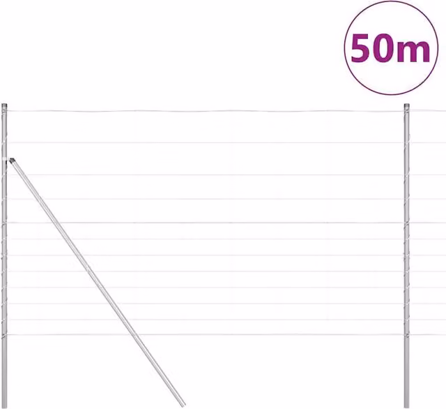 Berkfield Home Modern Field Fence in Silver Galvanised Steel, H: 140 cm x L: 50 m