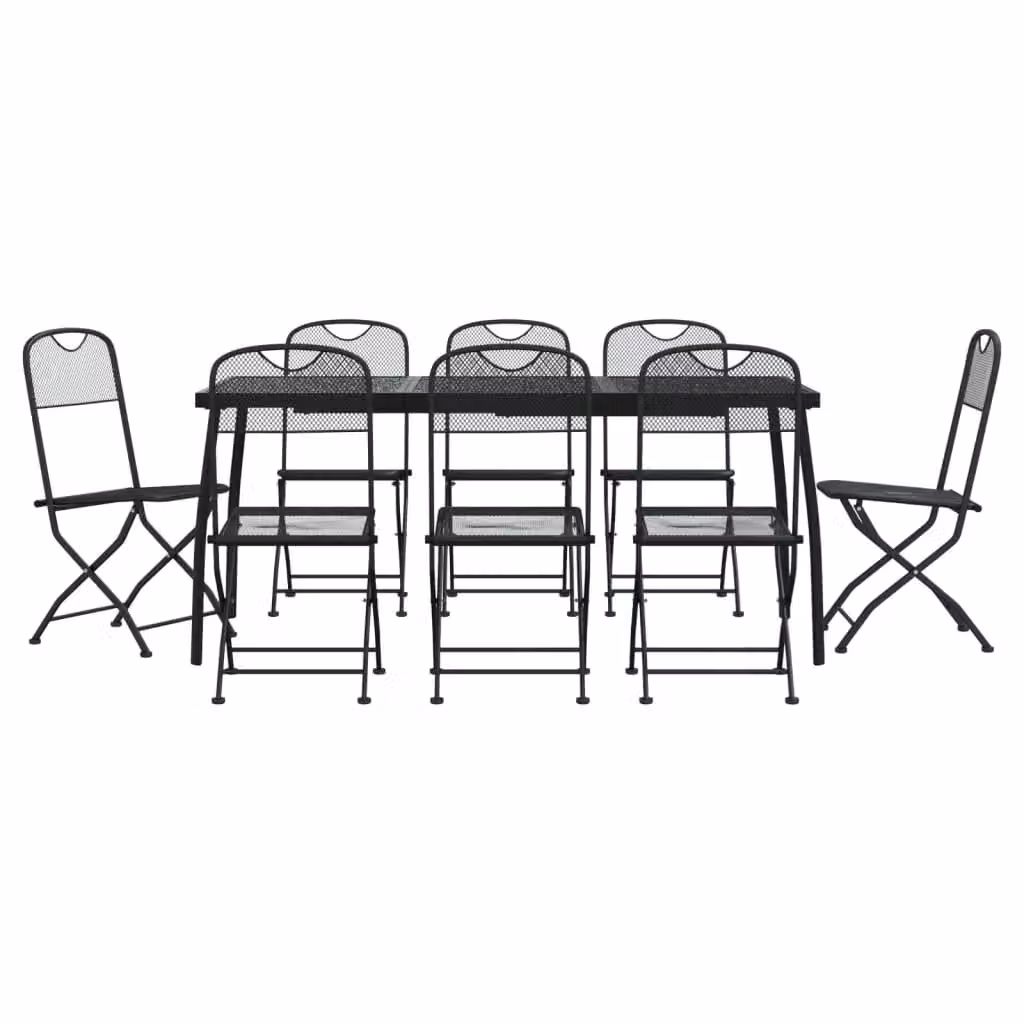 Berkfield Home 9 Piece Anthracite Metal Mesh Garden Dining Set in Black – 2