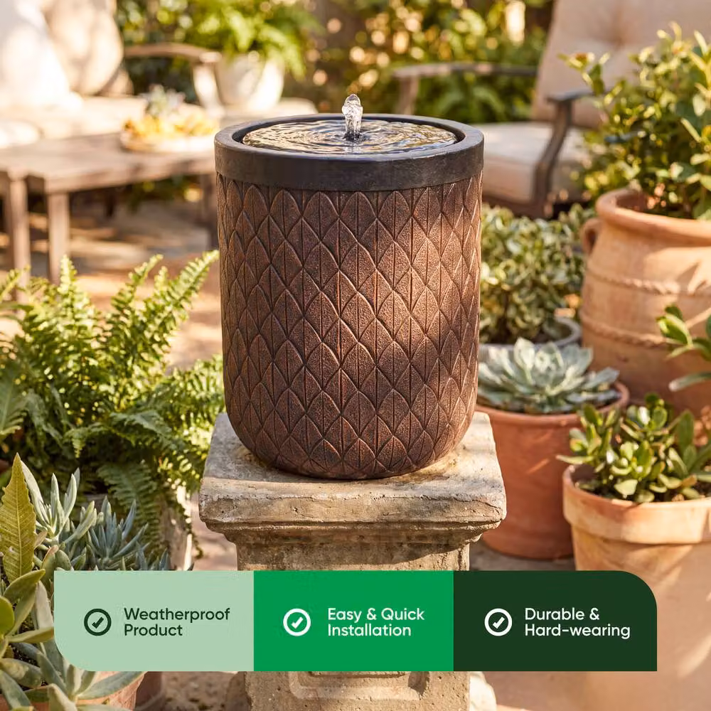Gardenwize Solar Powered Round Decorative Outdoor Water Fountain in Brown – 3