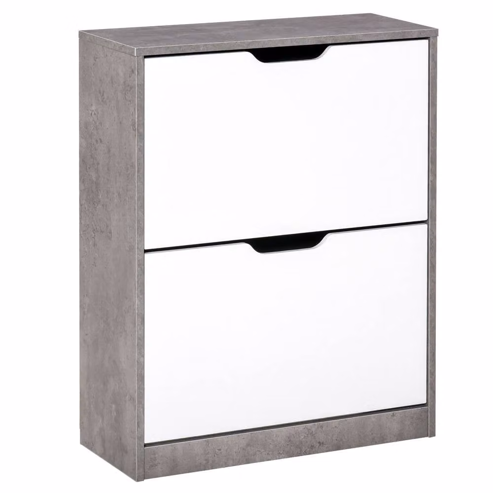 HOMCOM Modern Grey Wood Shoe Cabinet with Internal Shelves and Flat Shelves – 3