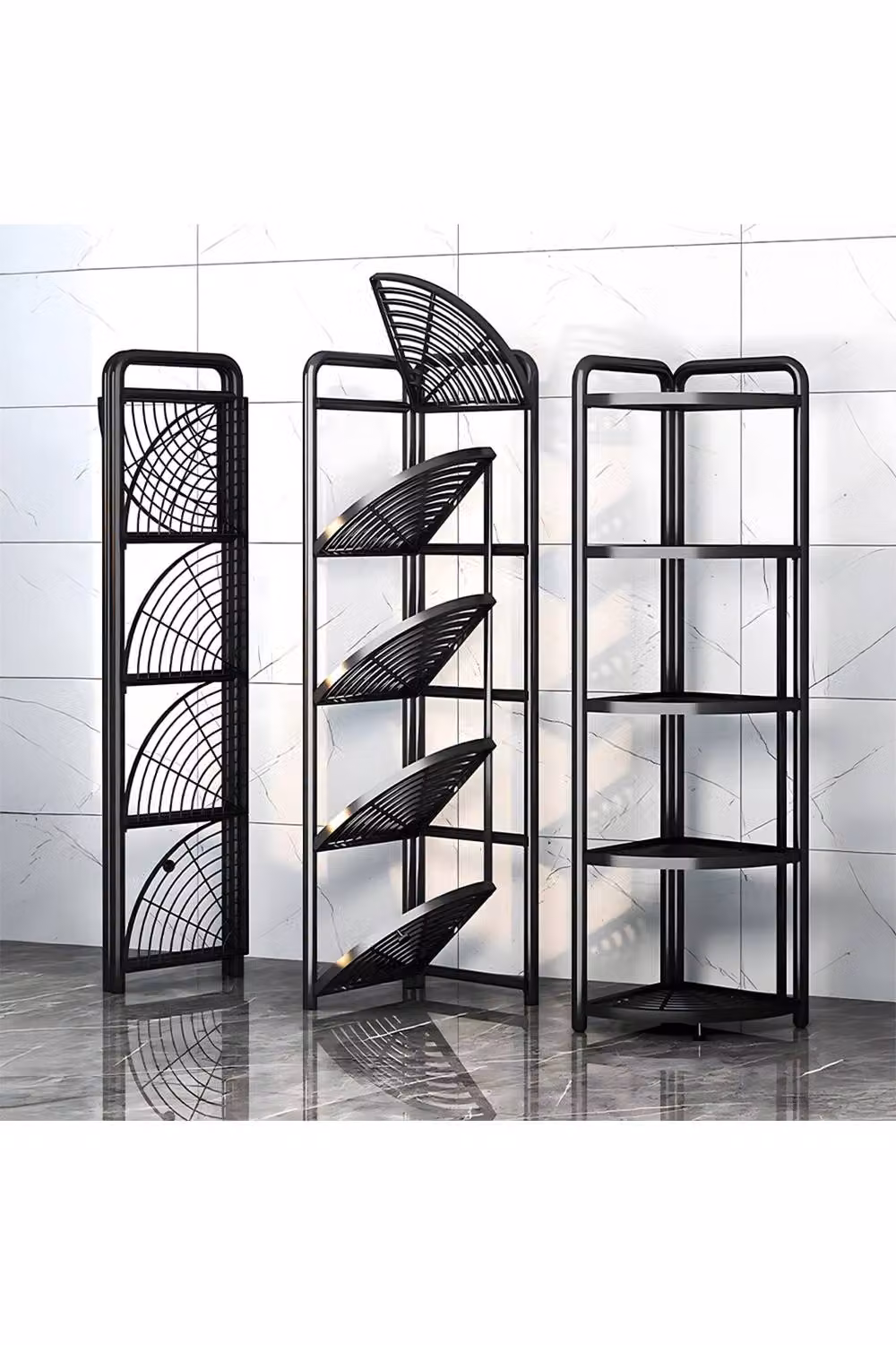 Living and Home Matt Black Metal Corner Storage Rack XL – 2