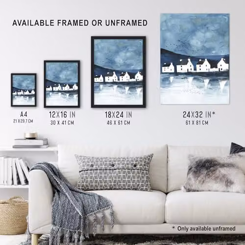 Artery8 White Fisherman Cottages Isle of Jura Scotland Framed Wall Art Print, W: 21.0 cm, H: 29.7 cm – 3