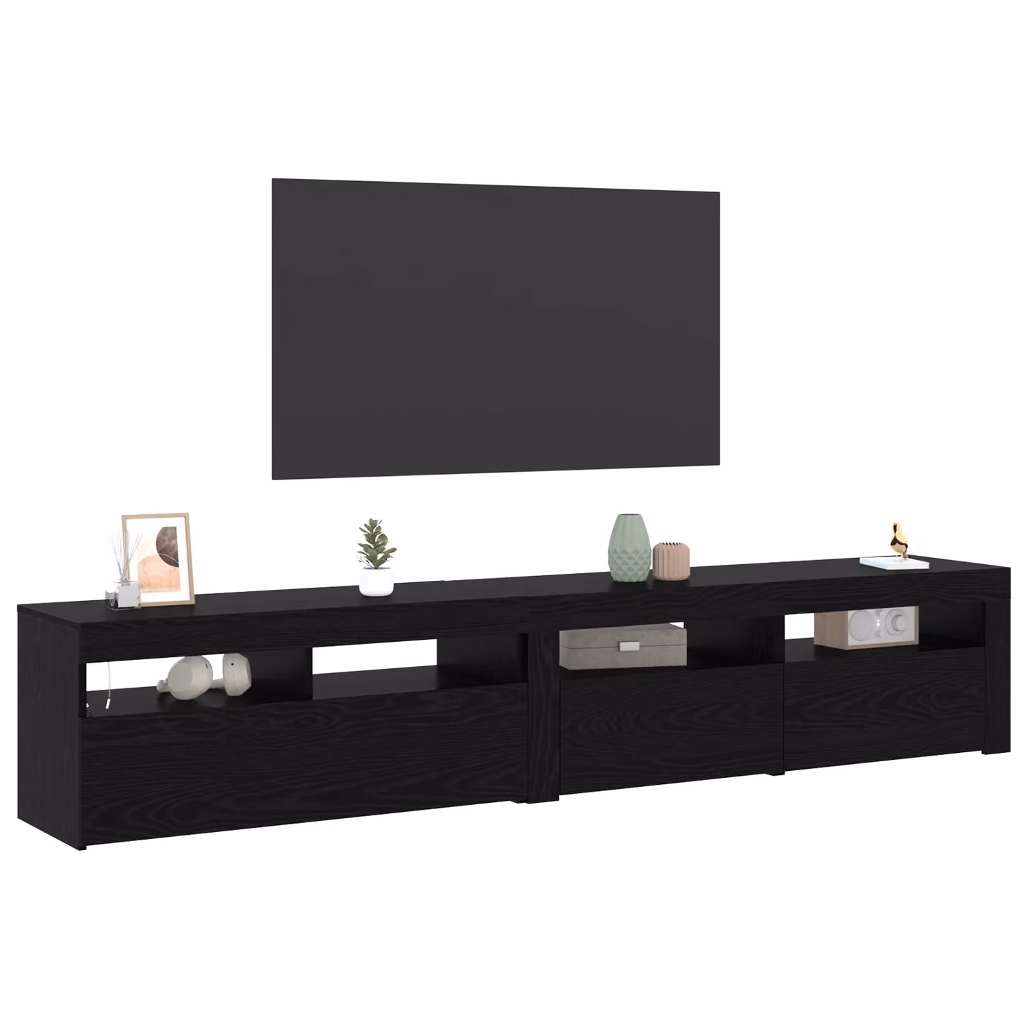 Berkfield Home Set of 2 Modern TV Cabinets with LED Lights in Black Oak Matt Engineered Wood – 3