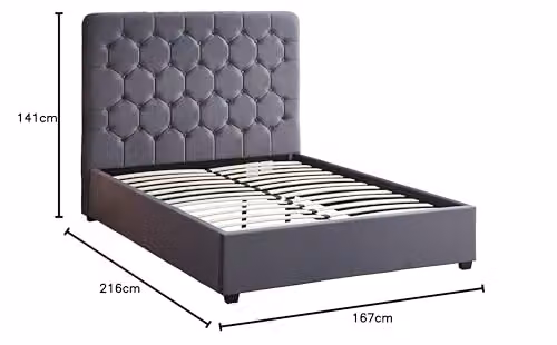 Seconique Madison King Size Upholstered Lift Up Bed in Grey Velvet Fabric, H: 216.0 cm, W: 180 x 200 cm, D: 152.4 cm – 2