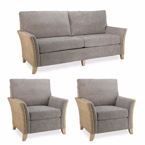 Desser Arlington Rattan Conservatory Furniture Set with 3-Seater Sofa, 2 Armchairs and Jubilee Grey Cushions – 1