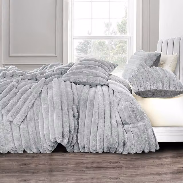 VELOSSO Plush Supersoft Jumbo Cord Cosy Bedding Set, Silver/Grey, W: 140 cm, L: 200 cm
