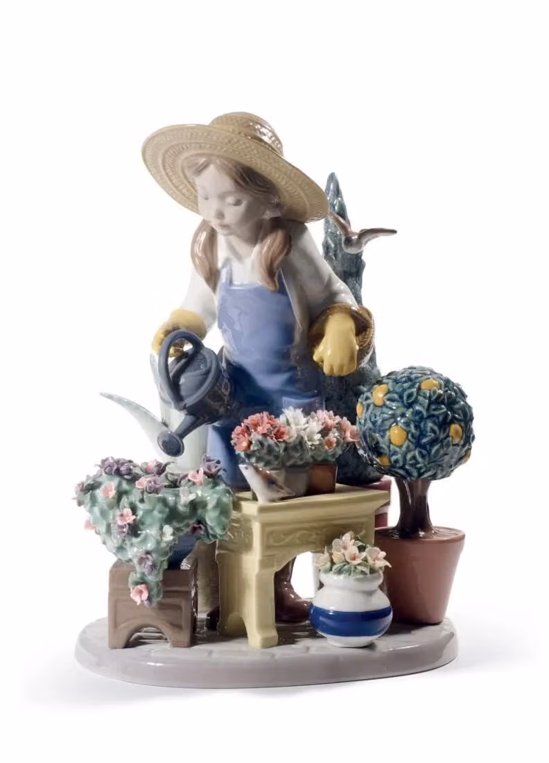 Lladró In My Garden Girl Multicolour Porcelain Floral Figurine