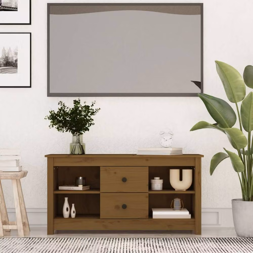 Berkfield Home Rustic Solid Wood Pine TV Cabinet in Honey Brown, W: 103 cm, D: 36.5 cm, H: 52 cm – 2