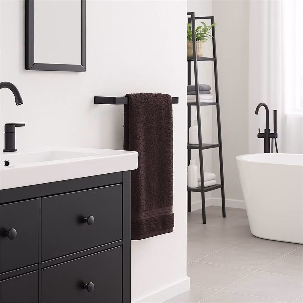PAWNORA Wall Mounted Black Metal Towel Rail W: 40 cm, H: 6 cm, D: 4 cm – 4