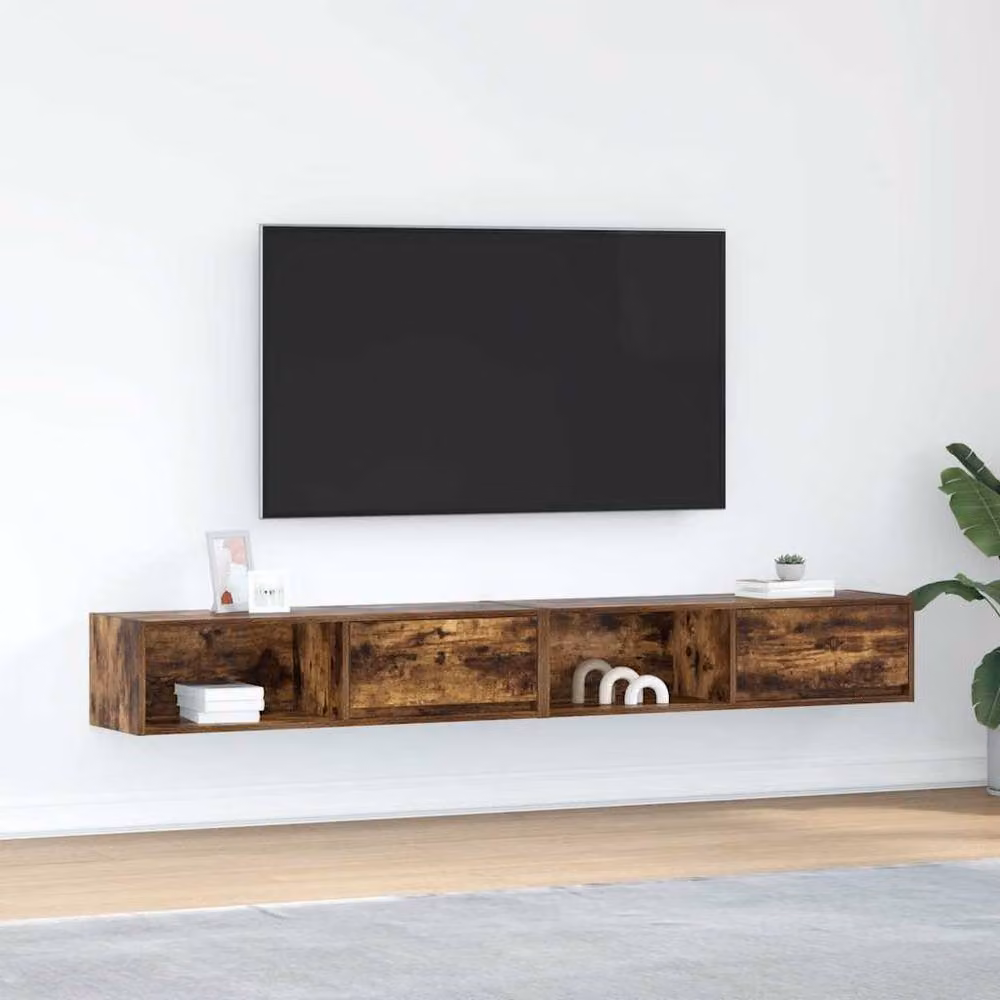Berkfield Home Set of 2 Smoked Oak TV Cabinets in Brown, W/D/H: 100 x 31 x 25.5 cm – 2