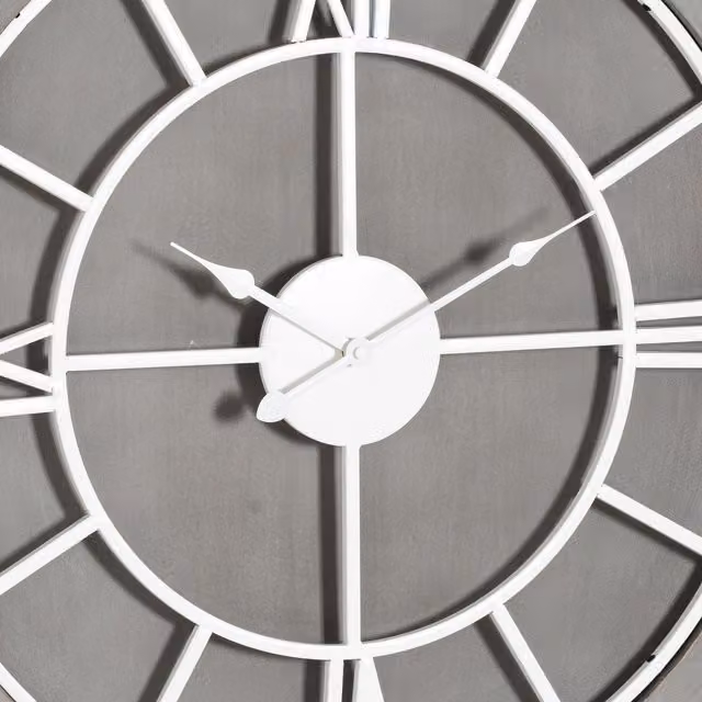 KDMK Williston Round Analog Wall Clock with Roman Numerals in Silver, Grey and White