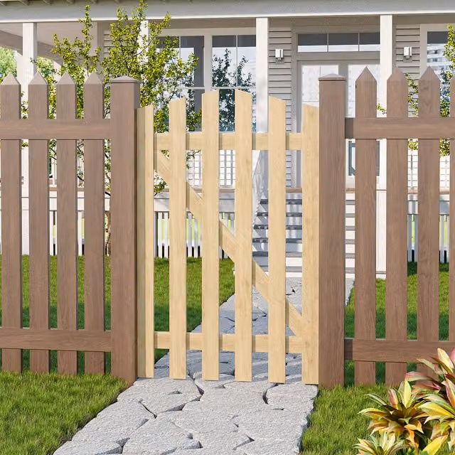 Lifeideas Single Wooden Garden Gate with Latch in Brown and Yellow, H: 76 cm, W: 120 cm