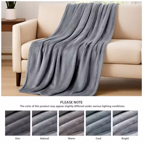 Pamposh Silver Grey Flannel Fleece Throw Blanket, W/D/H: 230 x 270 cm – 5