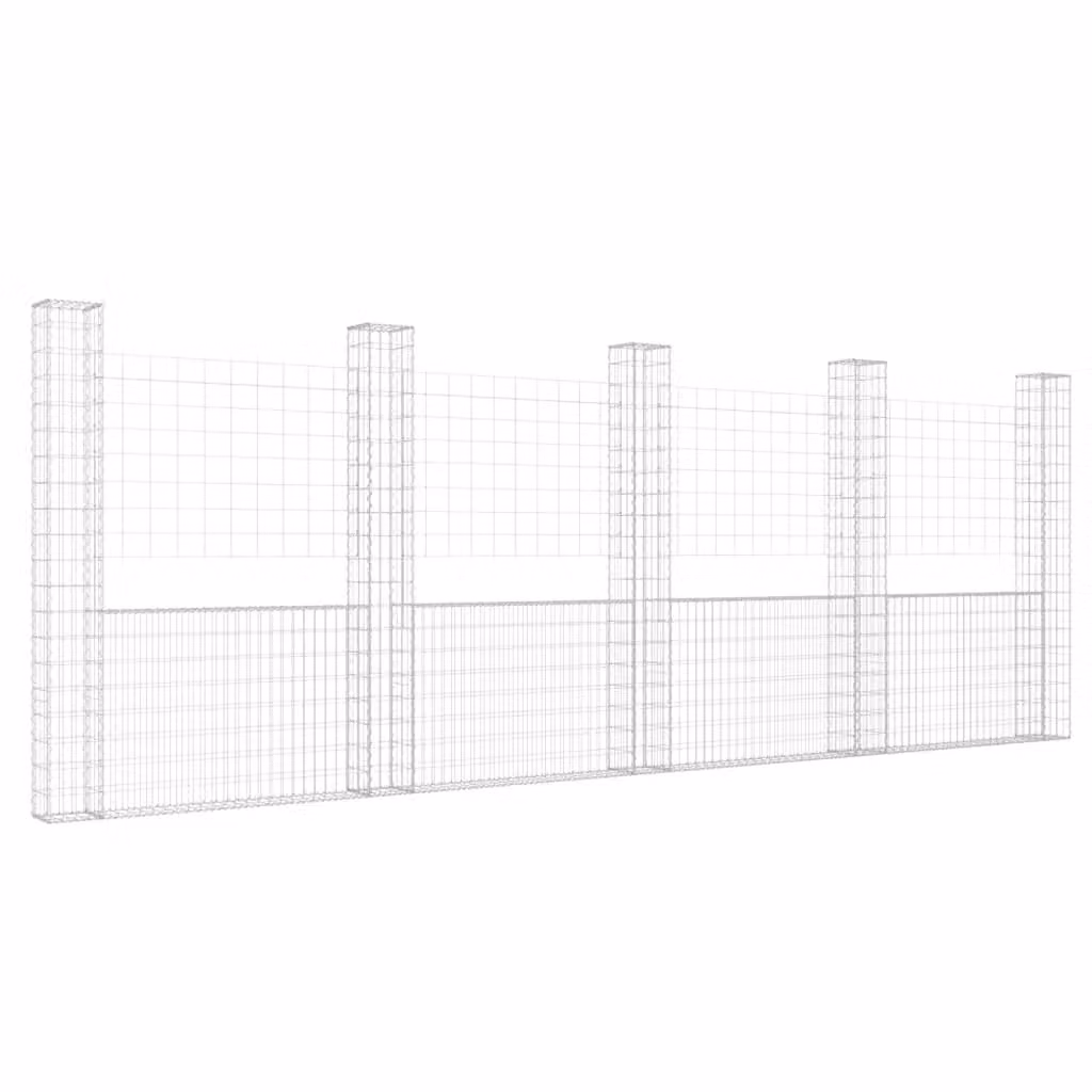 Berkfield Home U-shape Iron Gabion Basket with 5 Posts, Silver, W/D/H: 500 x 20 x 200 cm – 2