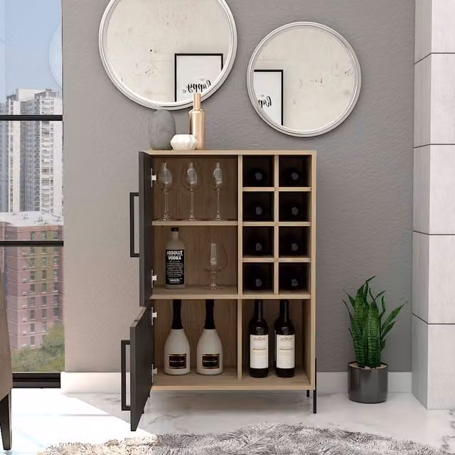 Core Products Ltd Harvard Drinks Bar Storage Unit in Washed Oak and Grey