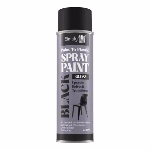 Simply Auto Black Gloss Paint to Plastic Spray Paint, 400ml Opaque Quick Drying Aerosol