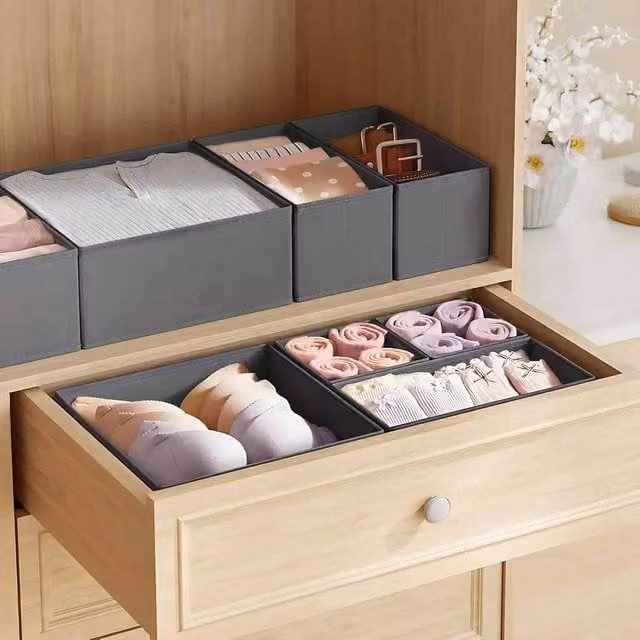 The Bazaarist Set of 12 Foldable Fabric Drawer Organisers in Grey – 1