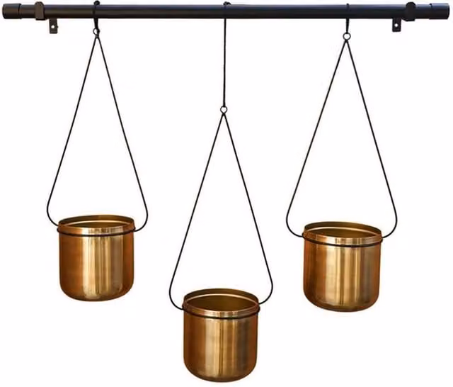 Lemon Pavilion Furniture and Decor Metal Linear Hanging Planter in Black and Gold, W: 81 cm, D: 20 cm, H: 90 cm