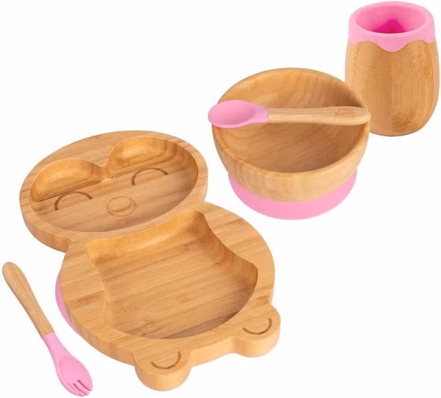 Tiny Dining 5pc Bamboo Penguin Baby Weaning Set in Pink