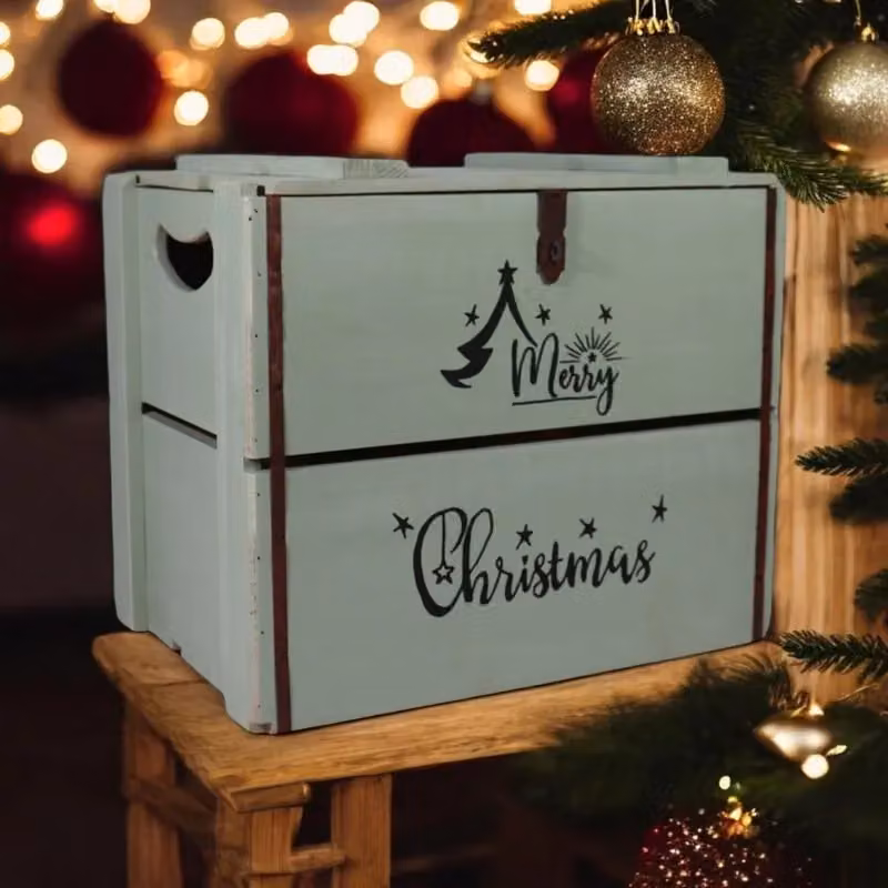 Minster Merry Christmas Rustic Green Wood Tabletop Box W: 42 cm, D: 36 cm, H: 30 cm – 2