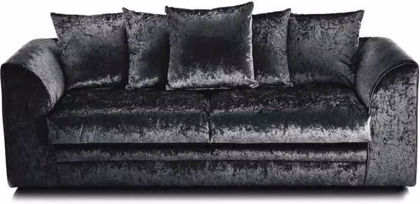 LUXURY LIFE Dylan 3 Seater Sofa in Black Crushed Velvet Fabric with Solid Wood Frame