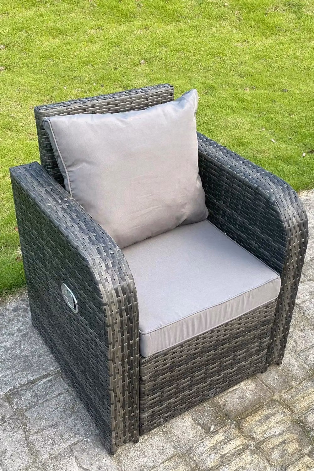 Fimous 7 Seater Rattan Outdoor Gas Fire Pit Sofa Set with Reclining Chairs in Dark Grey – 2