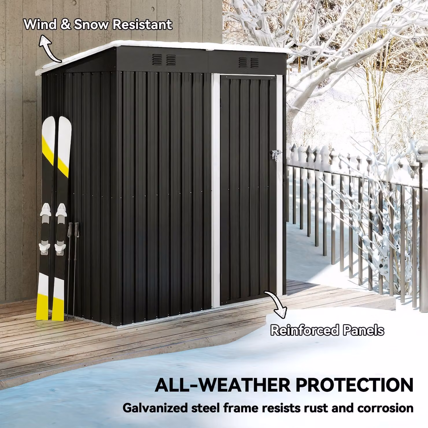 Outsunny Lean-to Garden Storage Shed with Lockable Door and Vents, Dark Grey, W: 152.4 cm, D: 91.44 cm, H: 179 cm – 4