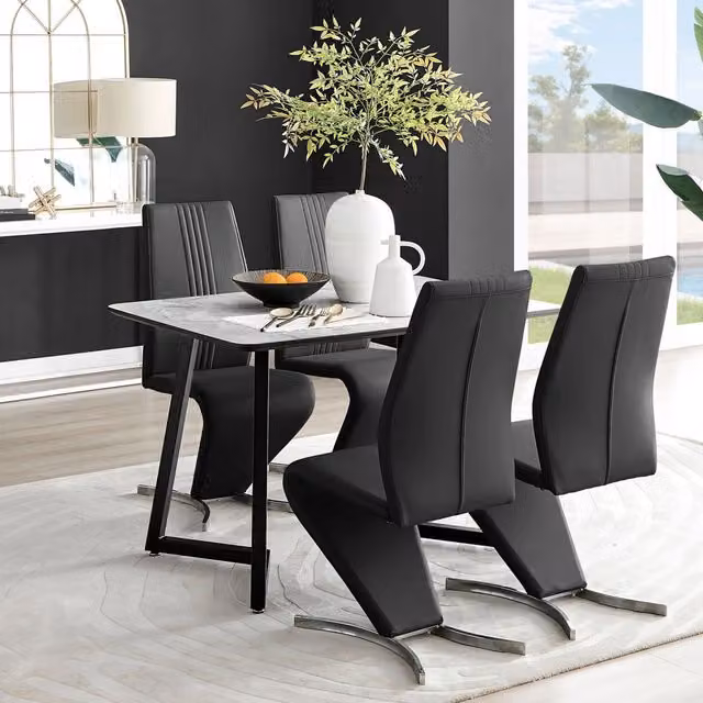 FurnitureboxUK Carson White Marble Effect Dining Table and 4 Willow Chairs in Black – 1