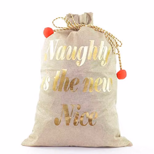 Shatchi Large Premium Hessian Santa Sack in Brown and Beige, W/H: 72 x 50 cm