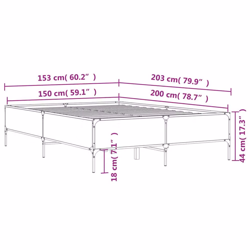 Berkfield Home Durable Bed Frame in Grey Sonoma, W/D/H: 150 x 200 x 203 cm – 3
