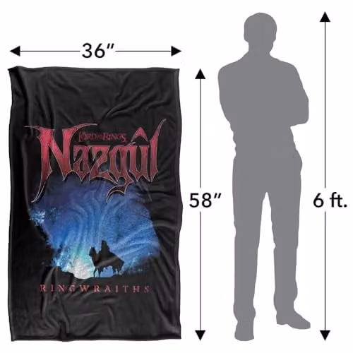 Warner Bros. Lord of the Rings Nazgul Ringwraith Silhouette Super Soft Fleece Throw Blanket, W/D/H: 91 x 147 cm, Black and Multicolour – 4