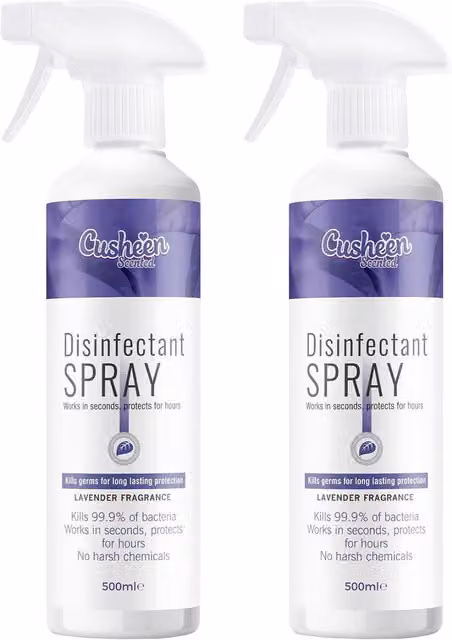 AQUARIUS Cusheen Lavender Antibacterial Disinfectant Surface Spray, 2 x 500ml, Purple