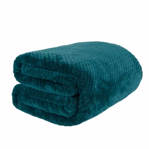 OHS Petrol Blue Fleece Blanket, Fluffy Geometric Waffle Throw, W/D/H: 150 x 200 cm