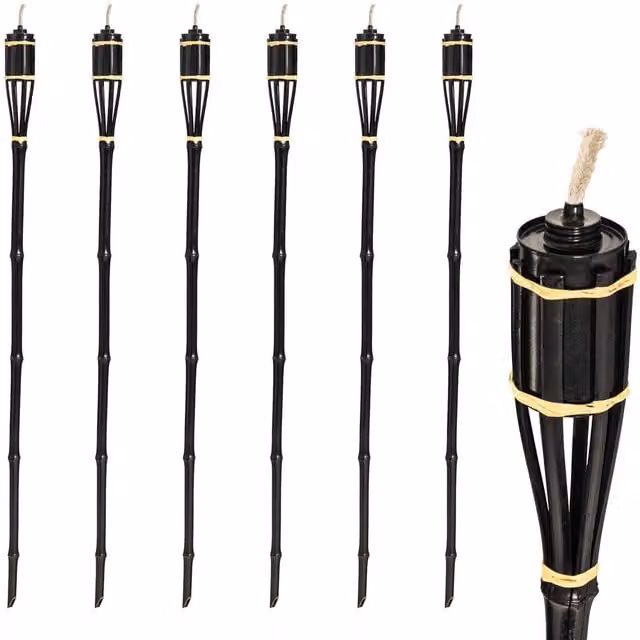 Harbour Housewares Black Bamboo Garden Fire Torches, Pack of 6, Height: 113 cm