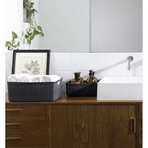 Curver Jute Grey Plastic Storage Basket with Open Weave Design, 12 l – 4